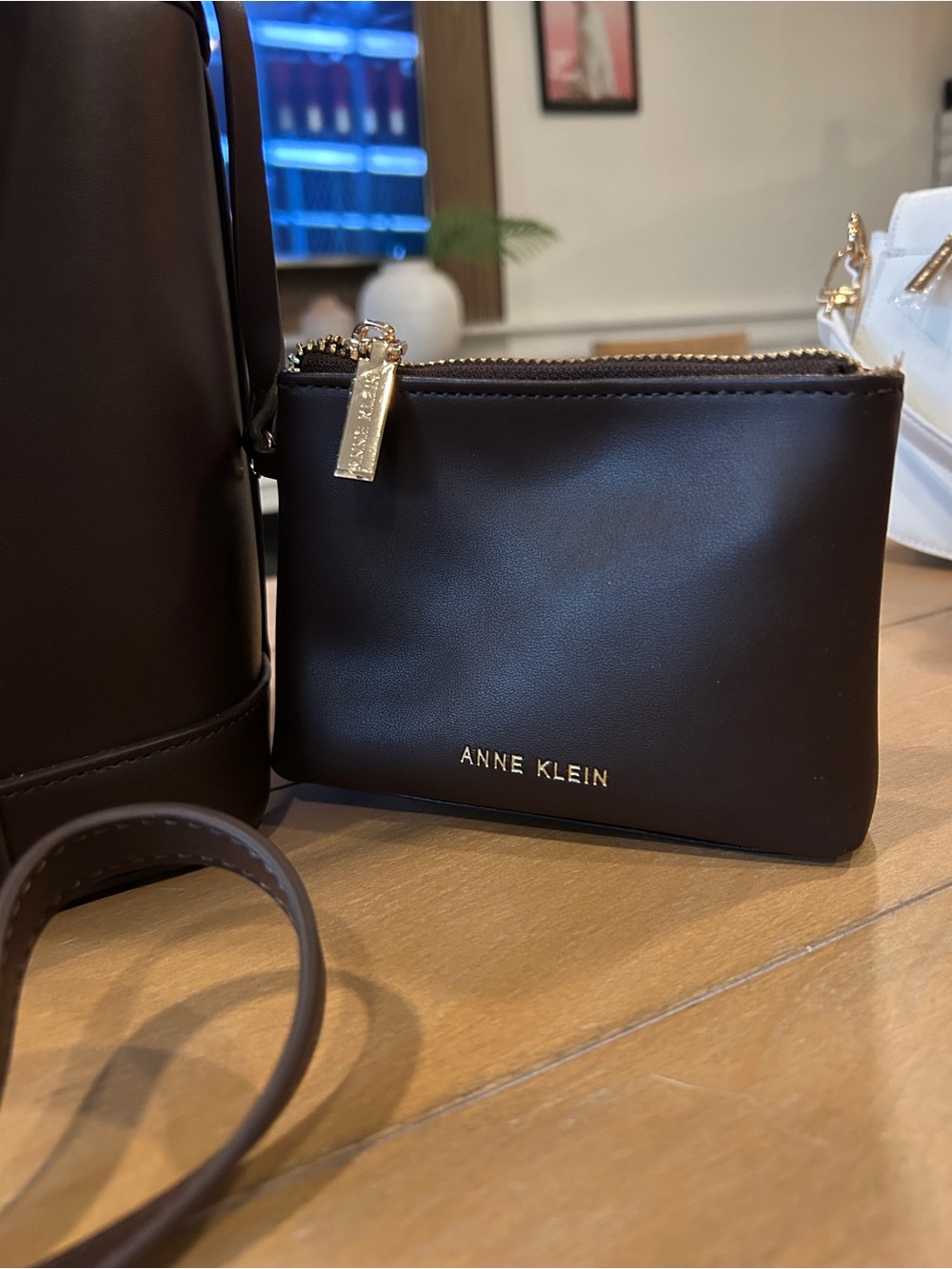 Anne Klein Brown Structured crossbody Tote with Pouch - Picture 3 of 9